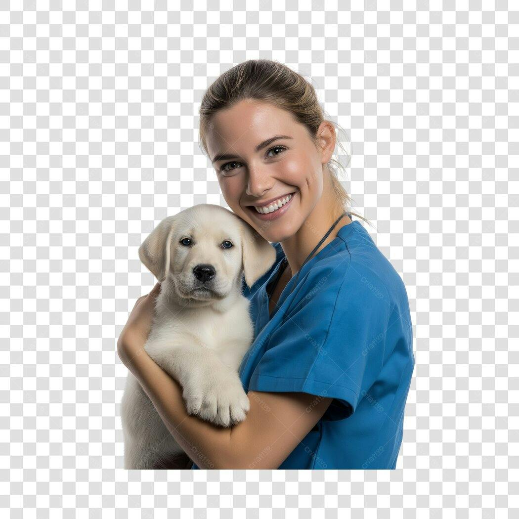 Foto Recortada Veterinária Mulher Sorrindo Cachorro PNG Fundo Transparente