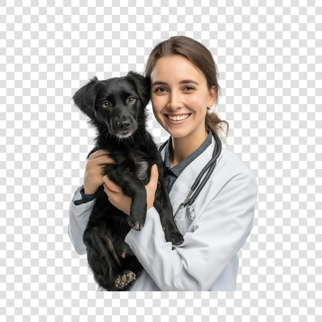Foto Recortada Veterinária Sorrindo Cachorro Preto PNG Fundo Transparente