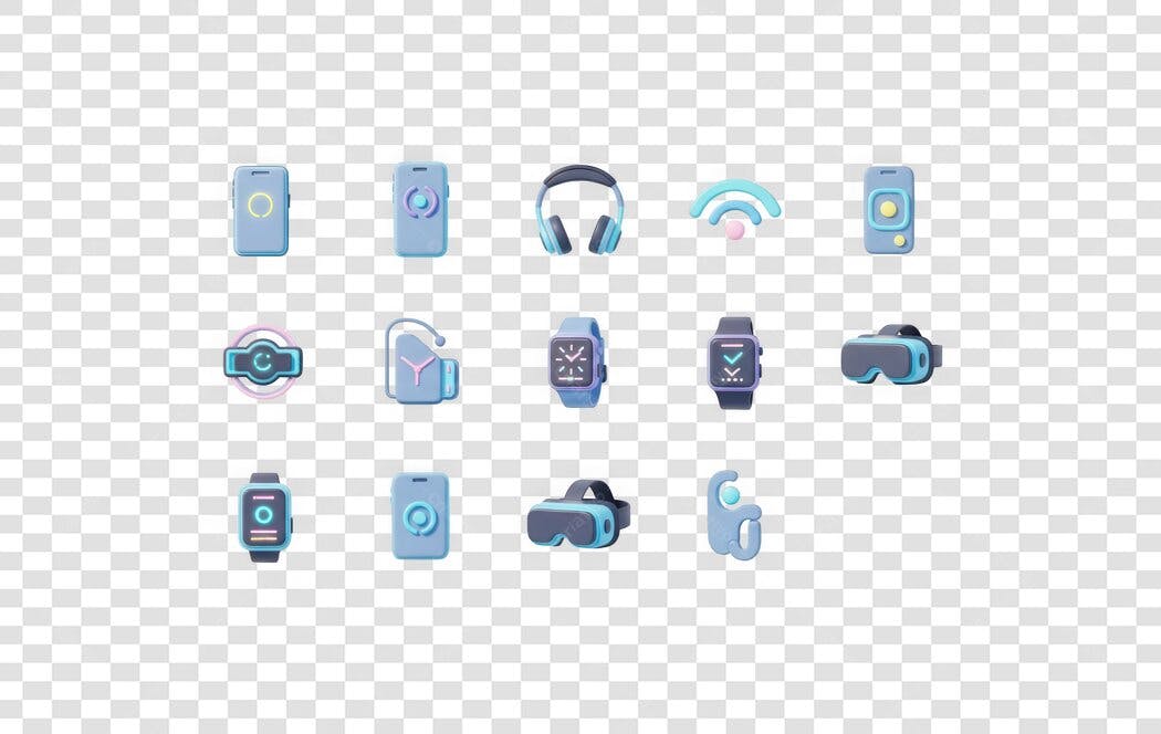 Ícones Tecnologia Wearable Gadgets Azuis PNG Fundo Transparente