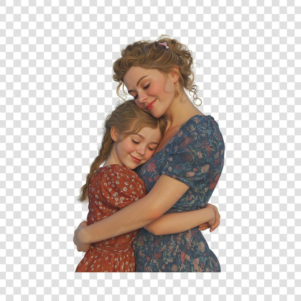 Ilustração Mãe e Filha Abraço Dia das Mães Maio PNG Fundo Transparente