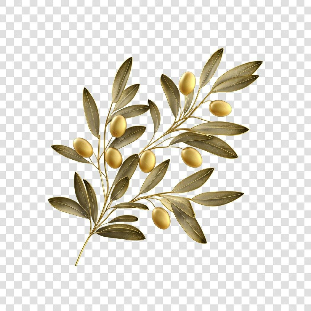 Ilustração Ramo de Oliveira com Azeitonas PNG Fundo Transparente