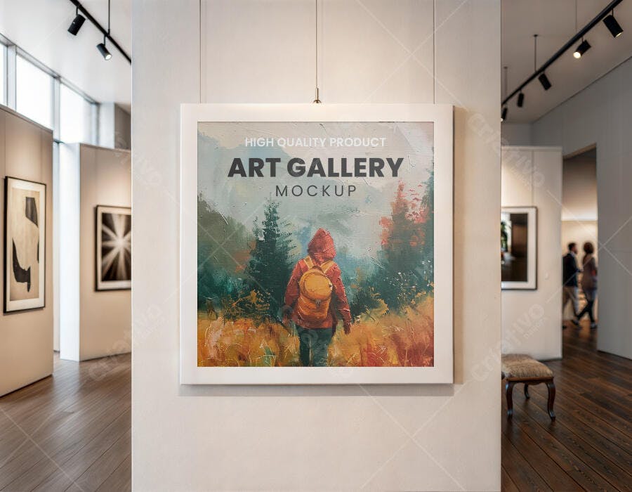 Mockup Quadro Galeria de Arte Parede Branca Editável