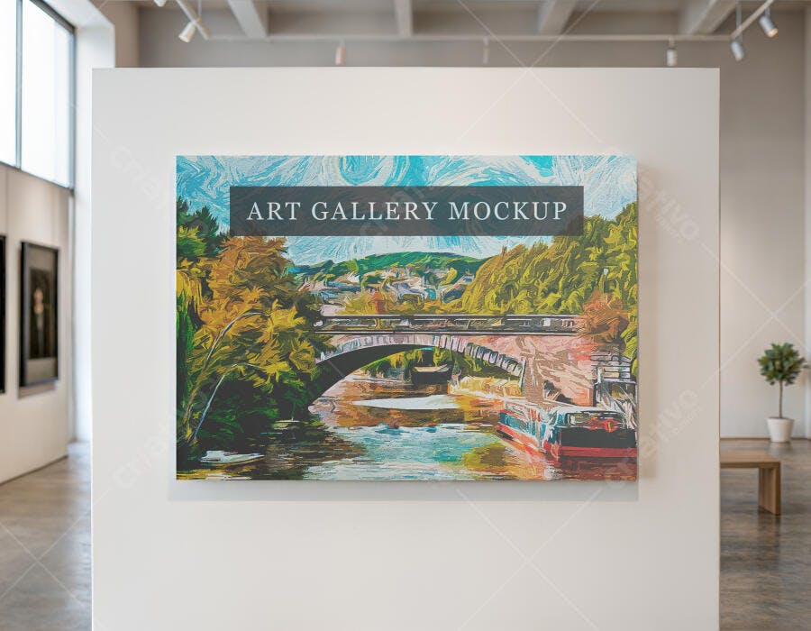Mockup Quadro Galeria de Arte Parede Branca Editável