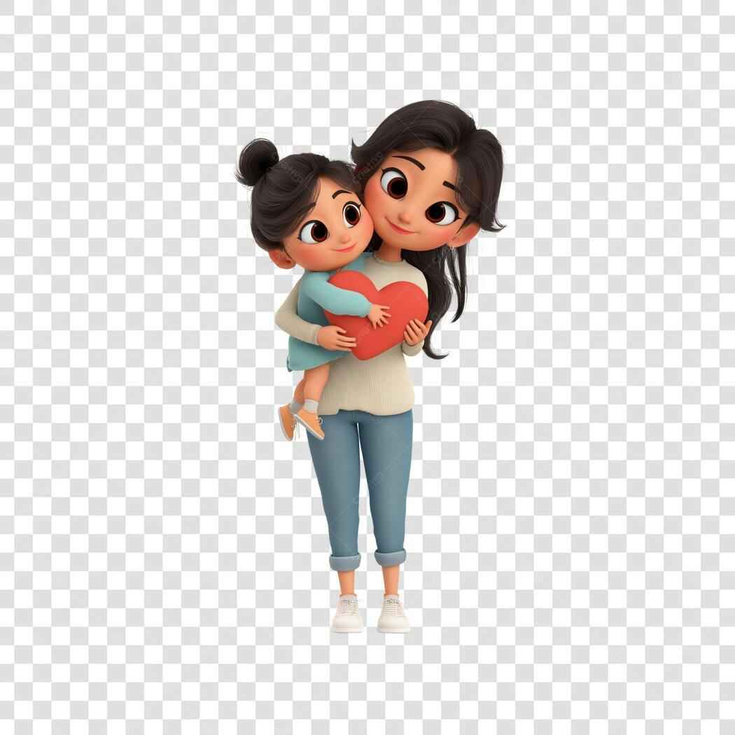 Personagem Ilustrado Mãe e Filha Coração Dia das Mães Maio PNG Fundo Transparente