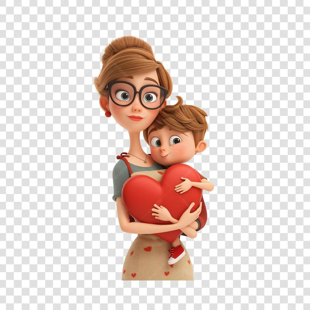 Personagem Ilustrado Mãe e Filho Coração Dia das Mães Maio PNG Fundo Transparente