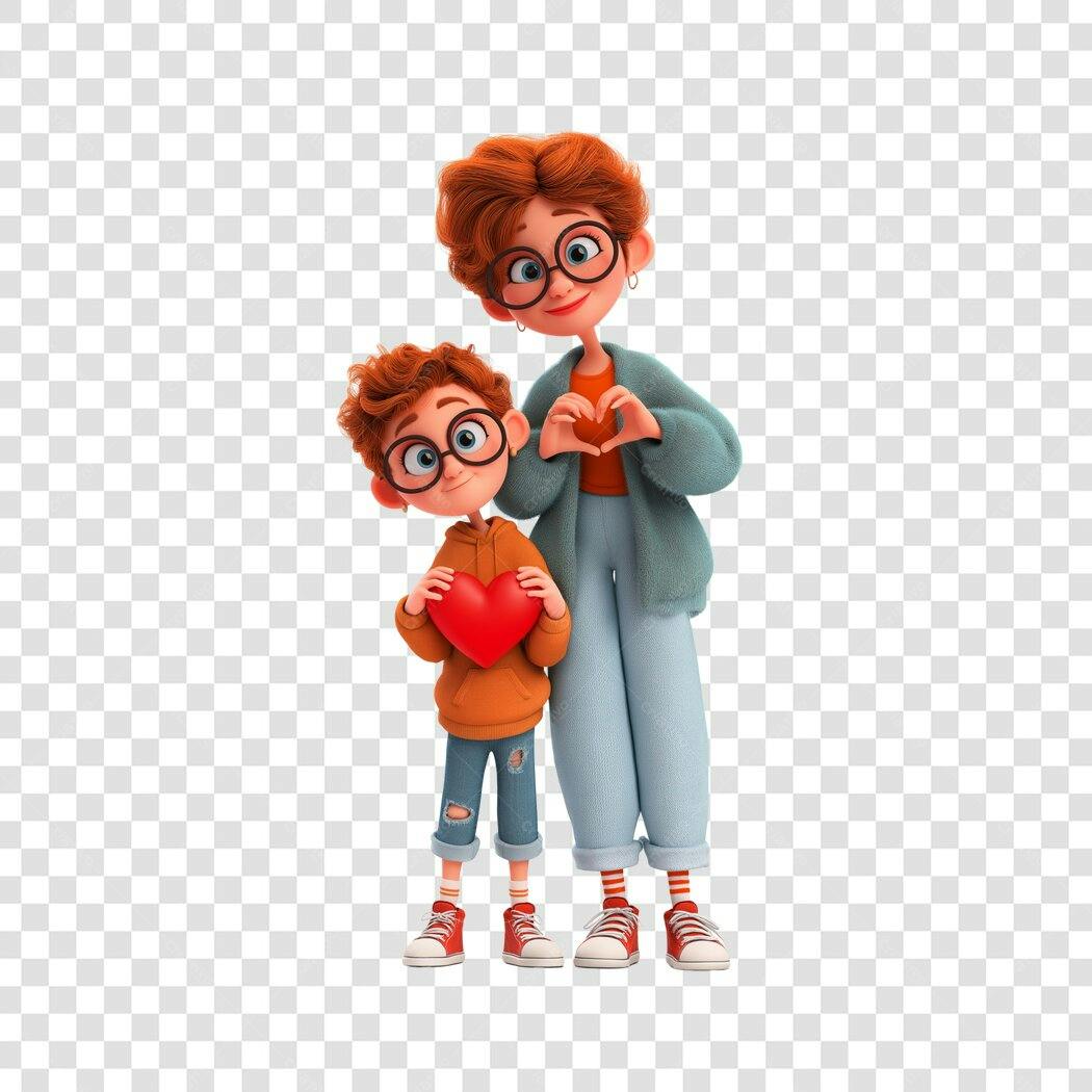 Personagem Ilustrado Mãe Filho Coração Dia das Mães PNG Fundo Transparente