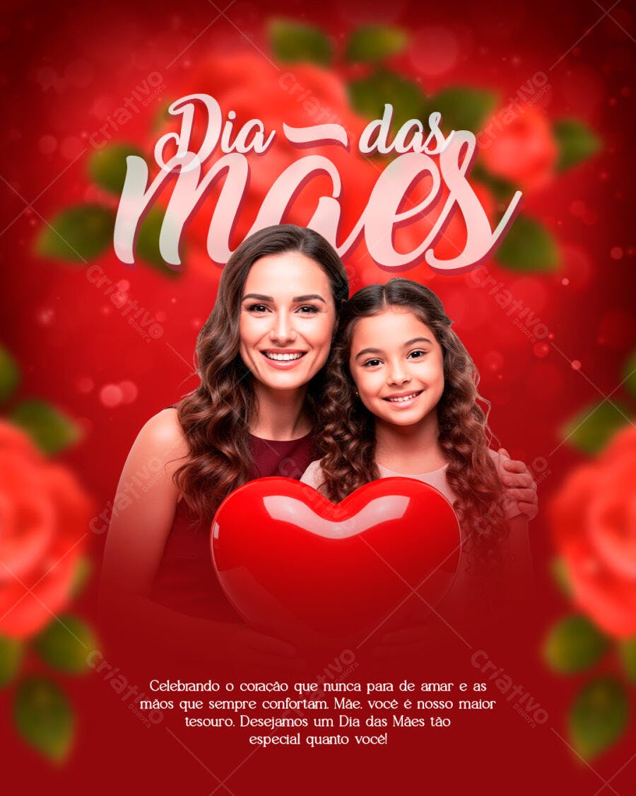Post Dia das Mães Rosas Vermelhas PSD Editável