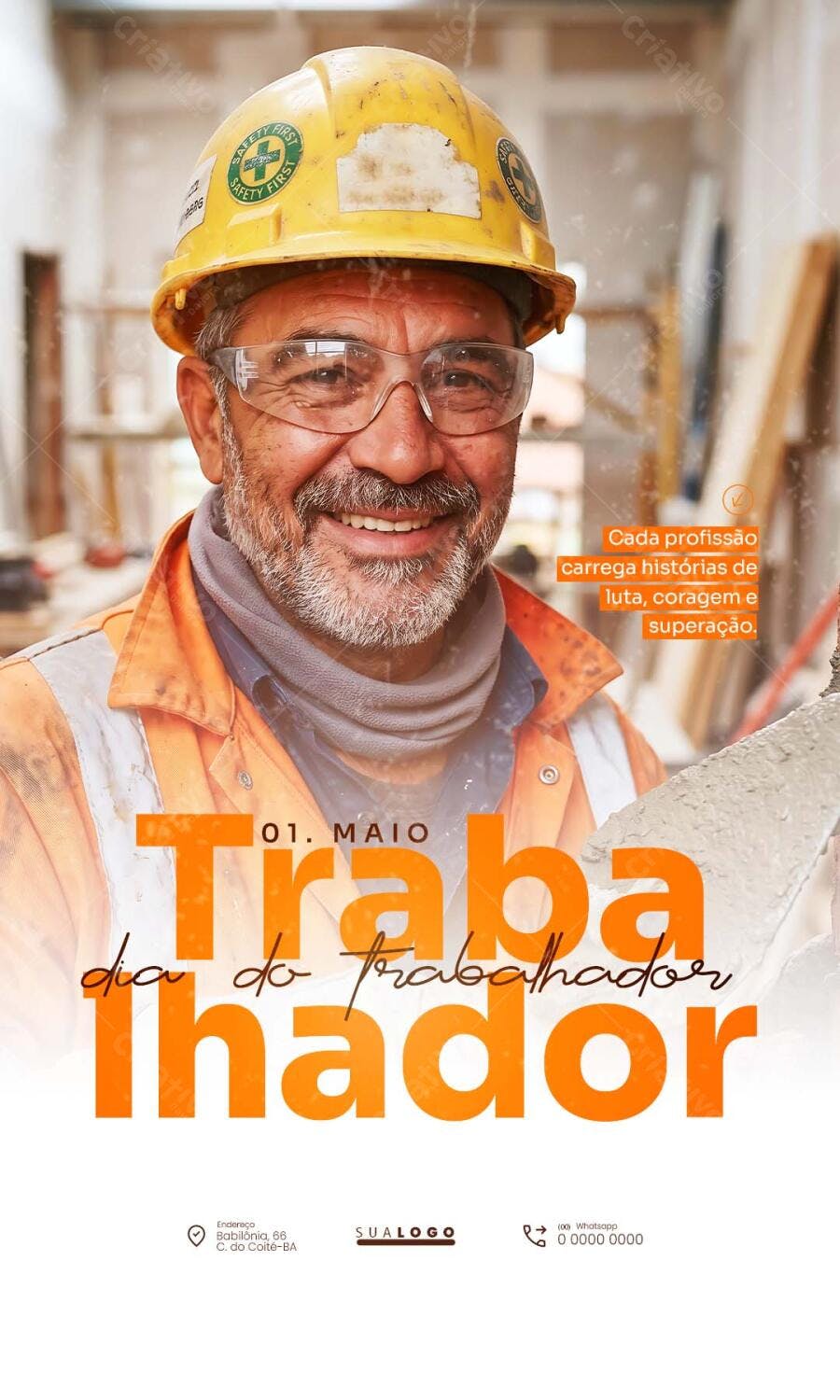 Post Dia do Trabalhador 1 de Maio Construção PSD Editável