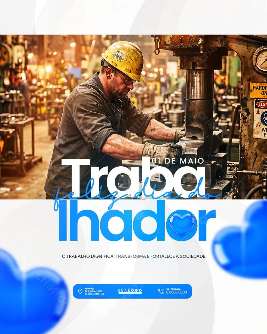 Post Dia do Trabalho 1 de Maio PSD Editável