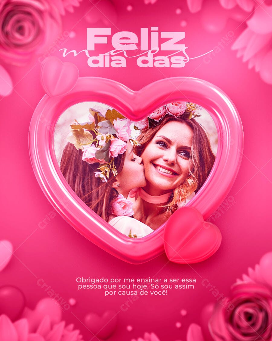 Post Instagram Dia das Mães Coração Rosa PSD Editável