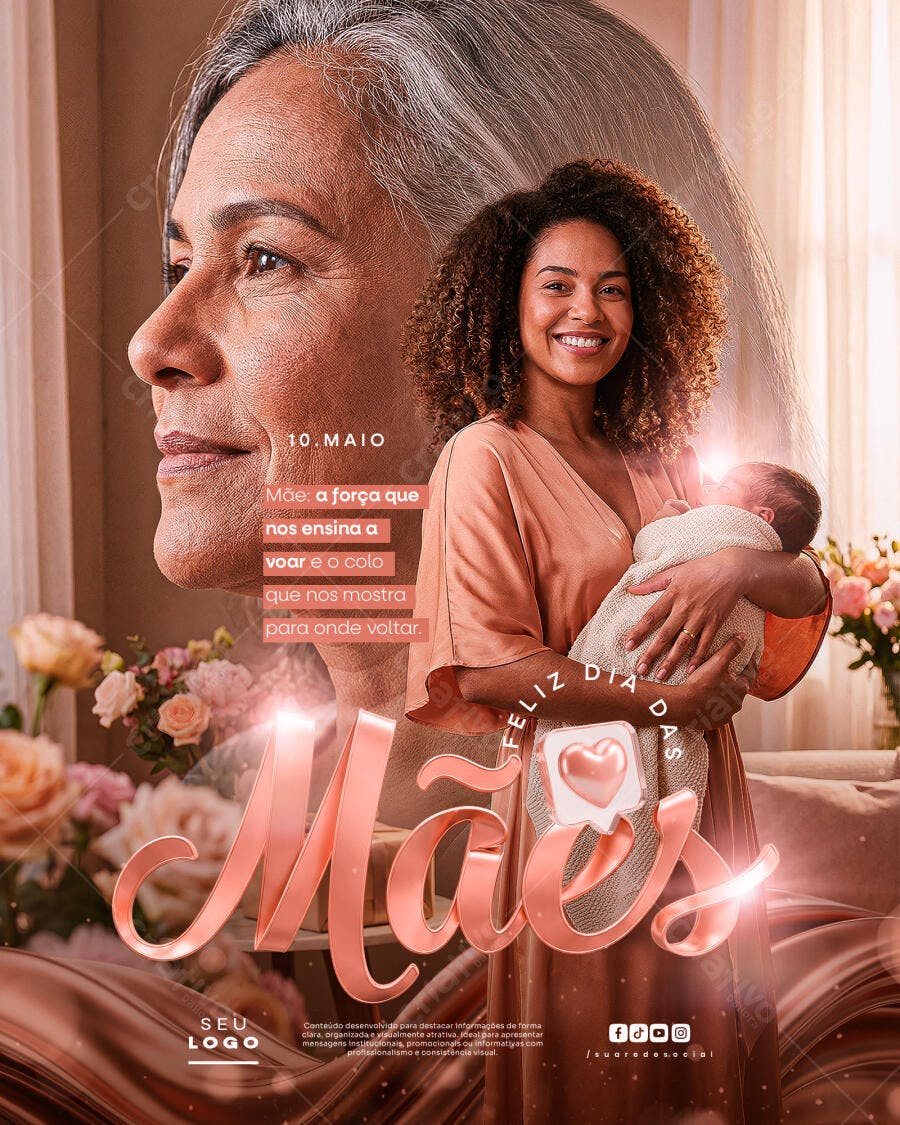 Post Instagram Dia das Mães Família Rosas PSD Editável