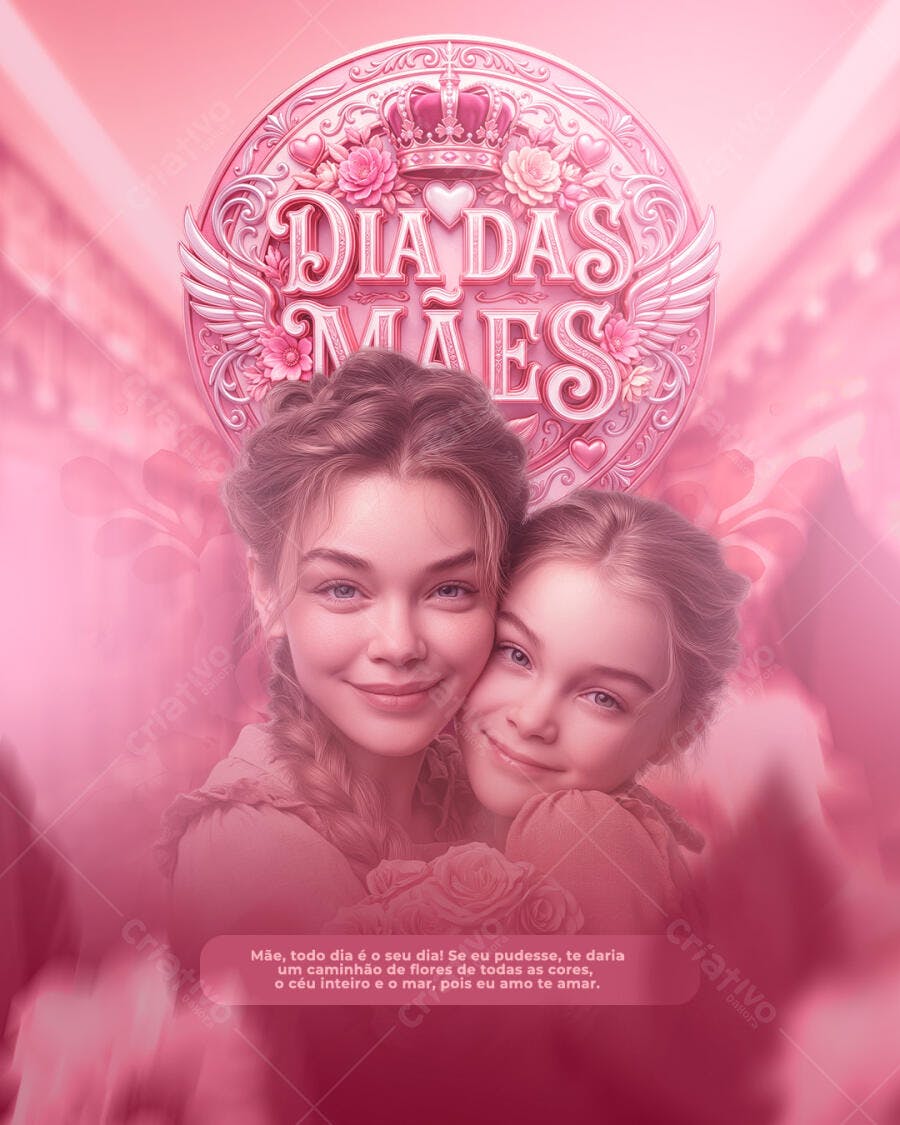 Post Instagram Dia das Mães Família Rosas PSD Editável