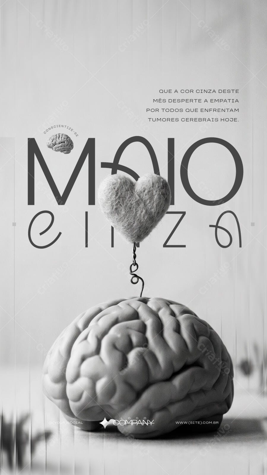 Post Instagram Maio Cinza Conscientização Tumores Cerebrais PSD Editável