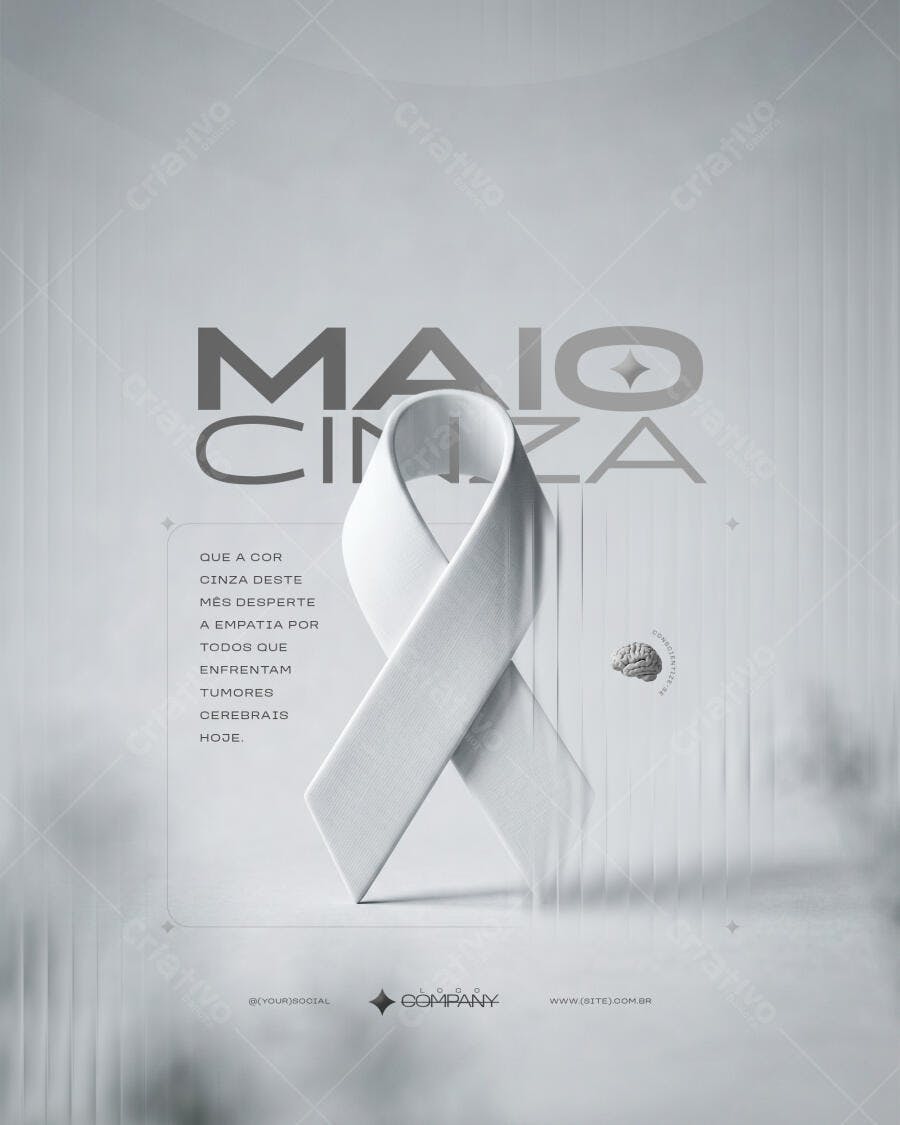 Post Instagram Maio Cinza Conscientização Tumores Cerebrais PSD Editável