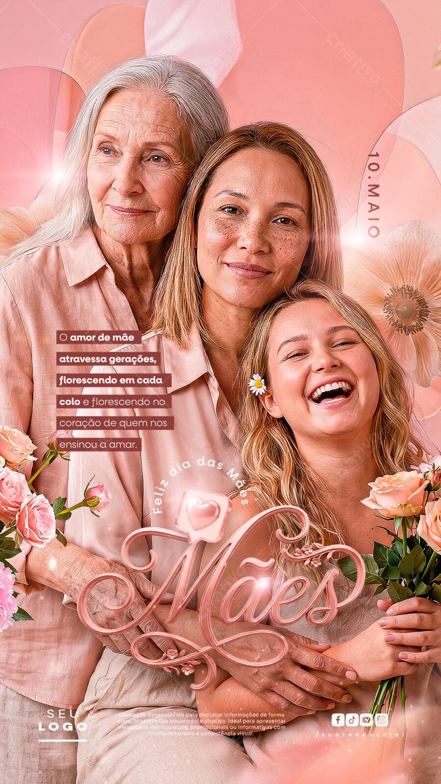 Story Dia das Mães Maio Família Rosas PSD Editável
