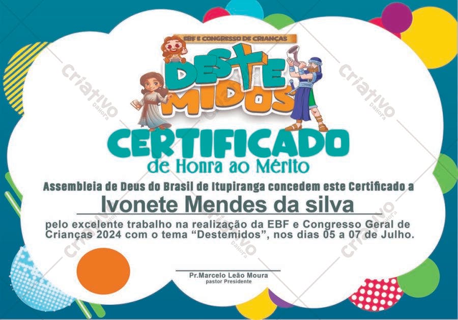 Certificado Honra ao Mérito Congresso Crianças PSD Editável