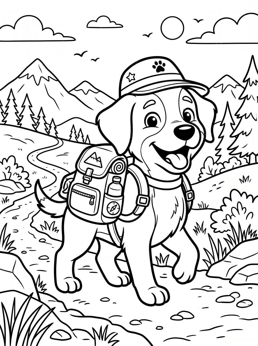 Desenho Cachorro Filhote Mochileiro Montanha Para Colorir