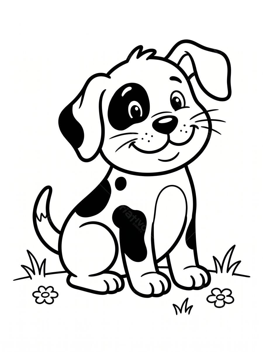 Desenho Cachorro Filhote Sentado Fundo Branco Ilustração