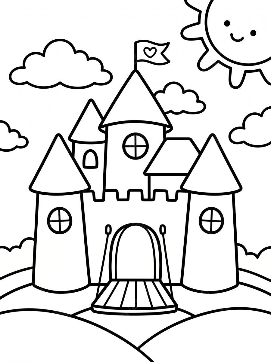 Desenho Castelo Princesa para Colorir Sol Nuvens