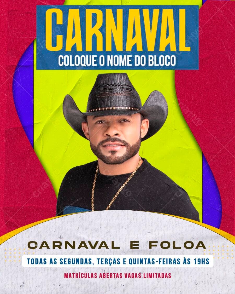 Flyer Carnaval e Folia Bloco de Rua PSD Editável