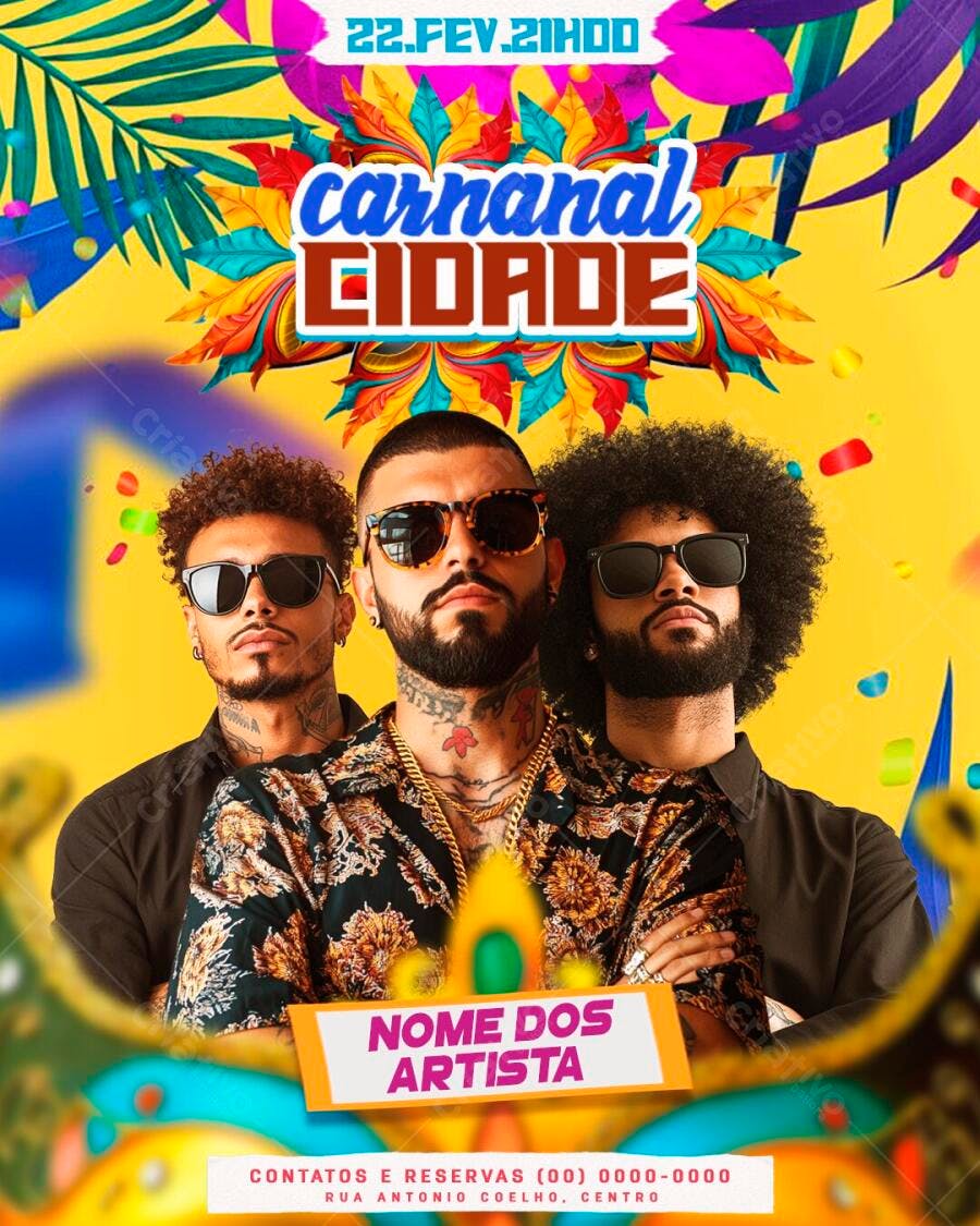 Flyer Carnaval Fevereiro Festa Bloco PSD Editável