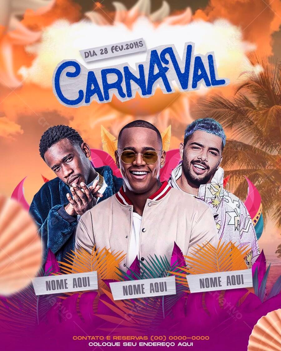 Flyer Carnaval Fevereiro Festa Evento PSD Editável