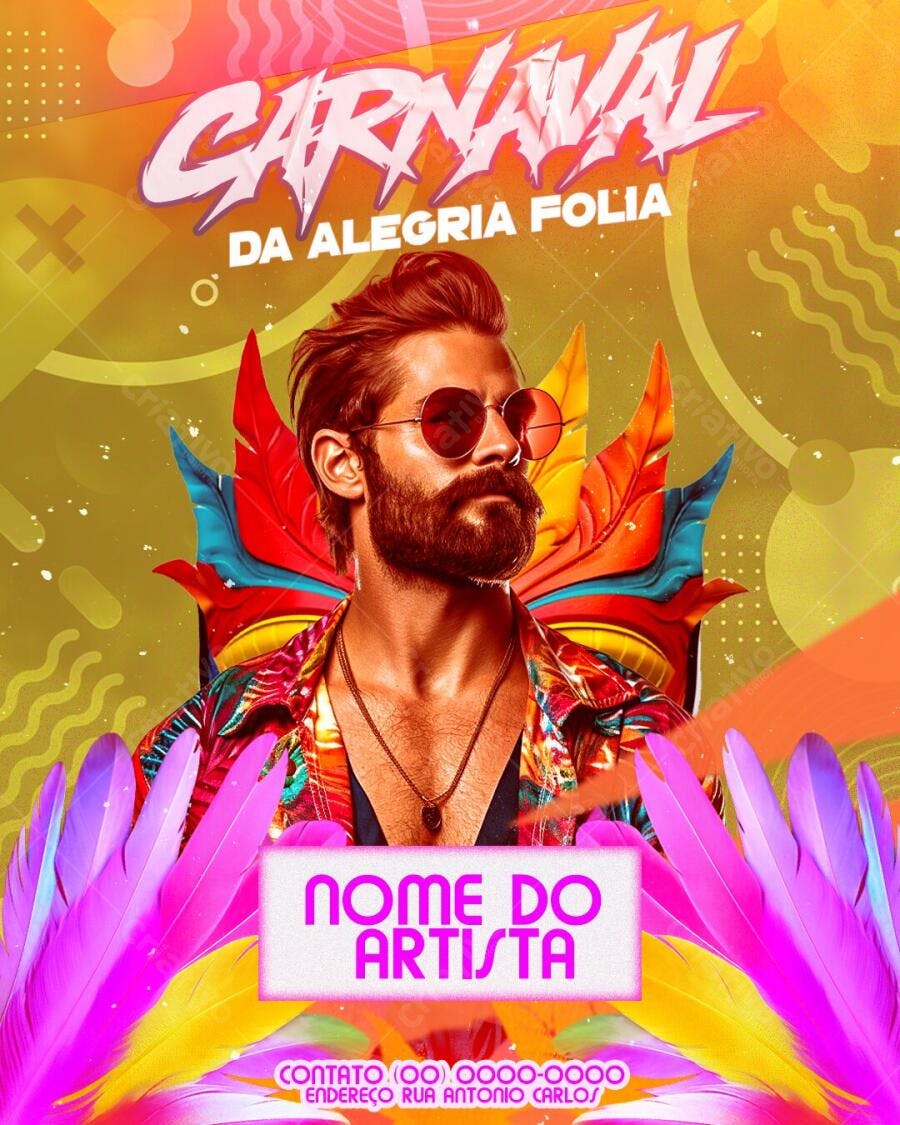 Flyer Carnaval Fevereiro Festa Folia PSD Editável