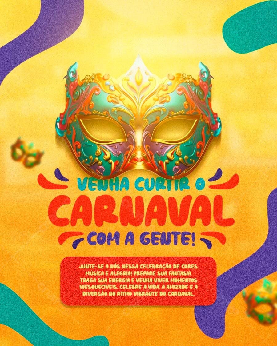 Flyer Carnaval Fevereiro Máscara Dourada PSD Editável