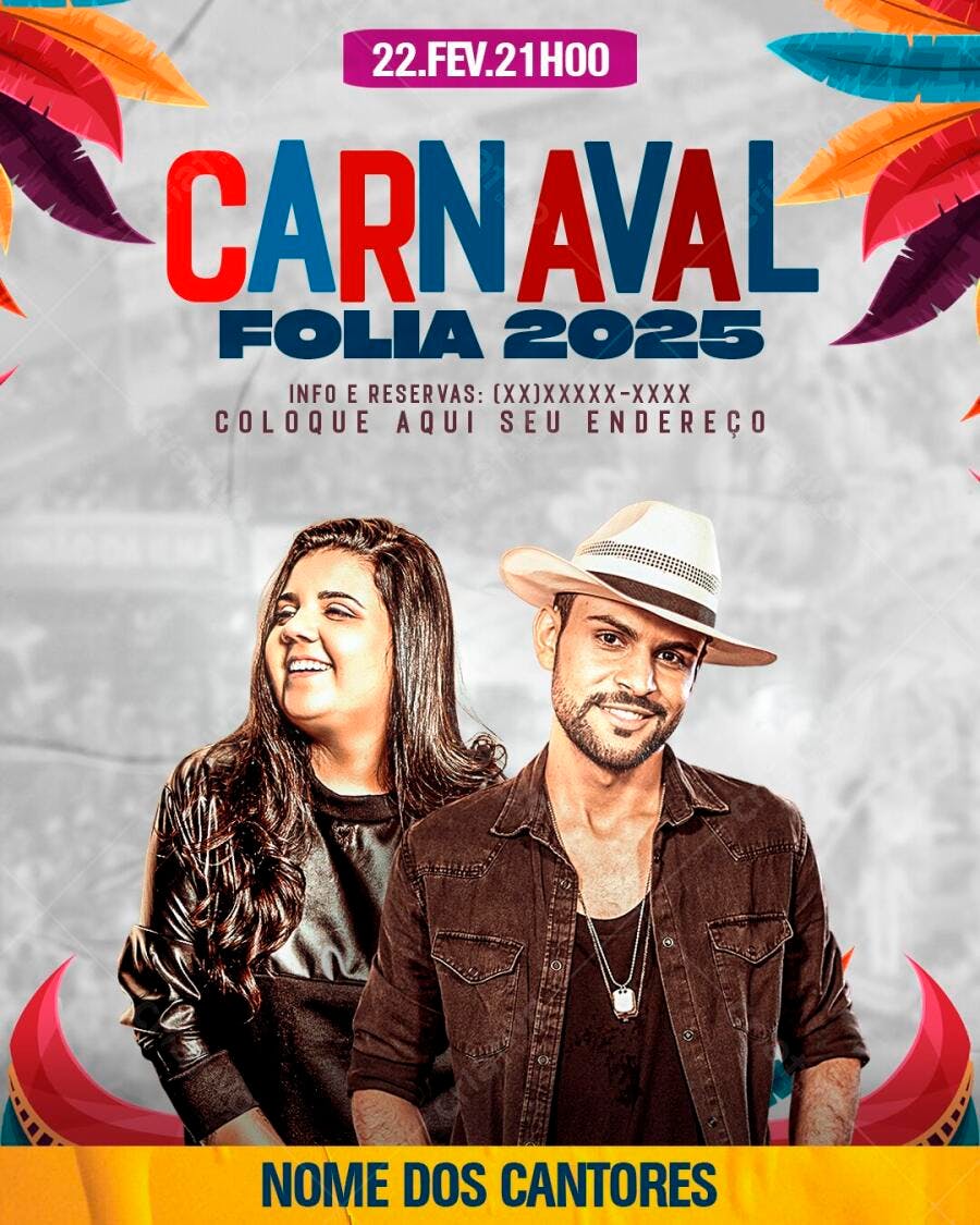 Flyer Carnaval Folia 2025 Evento Festa PSD Editável