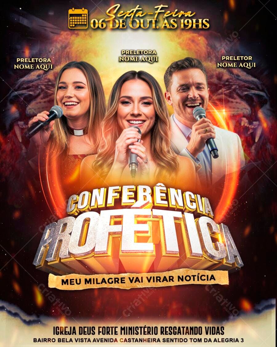 Flyer Conferência Profética Igreja Evento PSD Editável