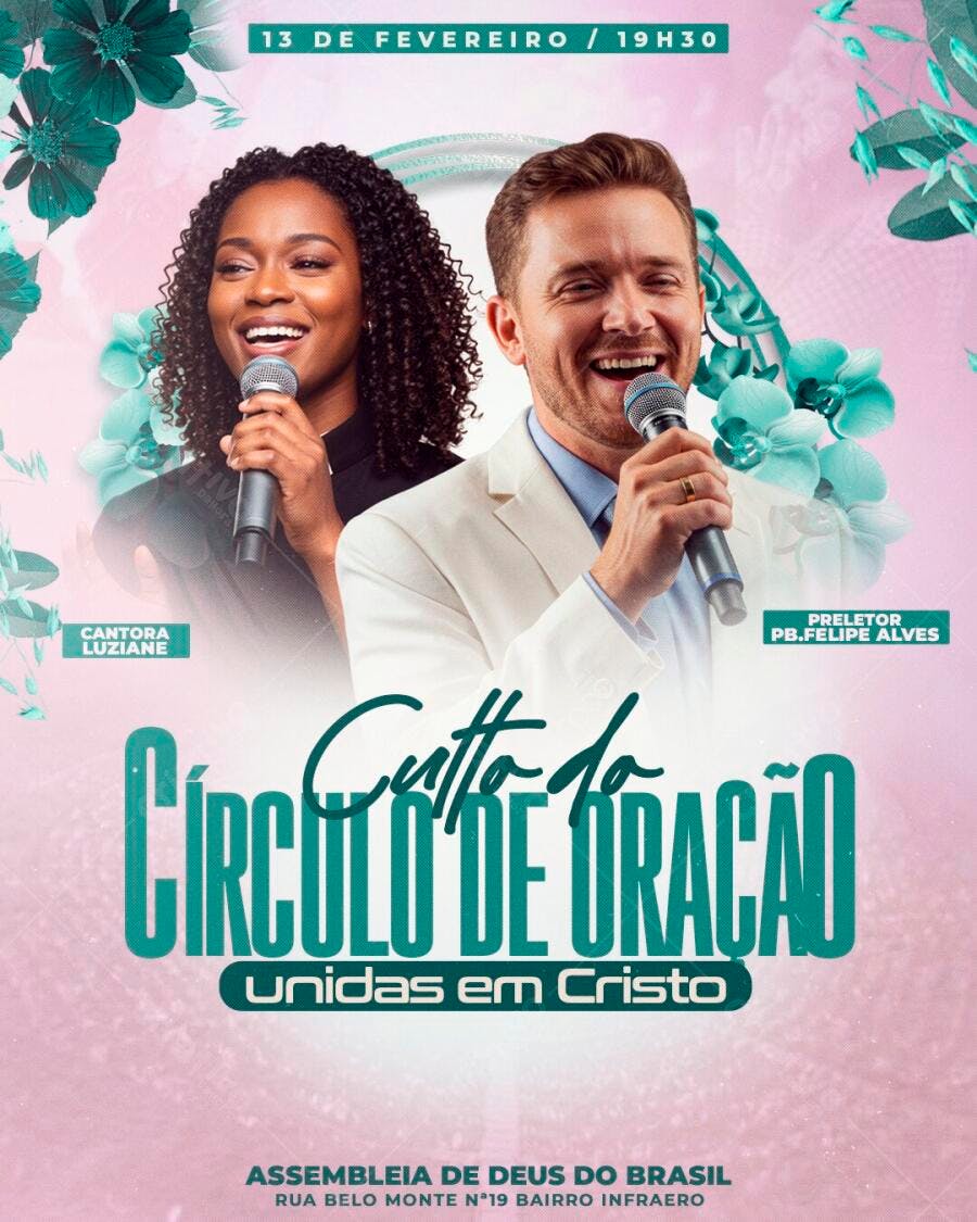 Flyer Culto Círculo de Oração Igreja Evangélica PSD Editável