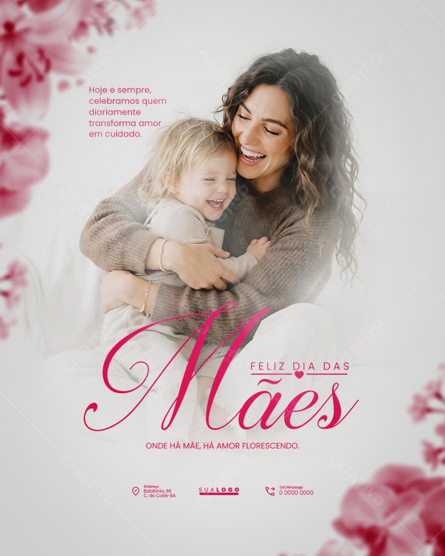 Flyer Dia das Mães Floral Rosa PSD Editável