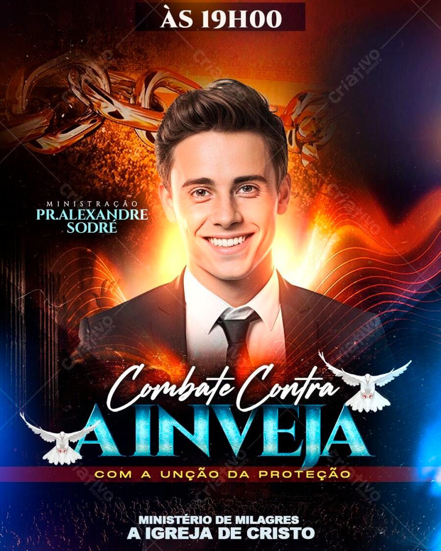Flyer Evento Religioso Combate Inveja PSD Editável