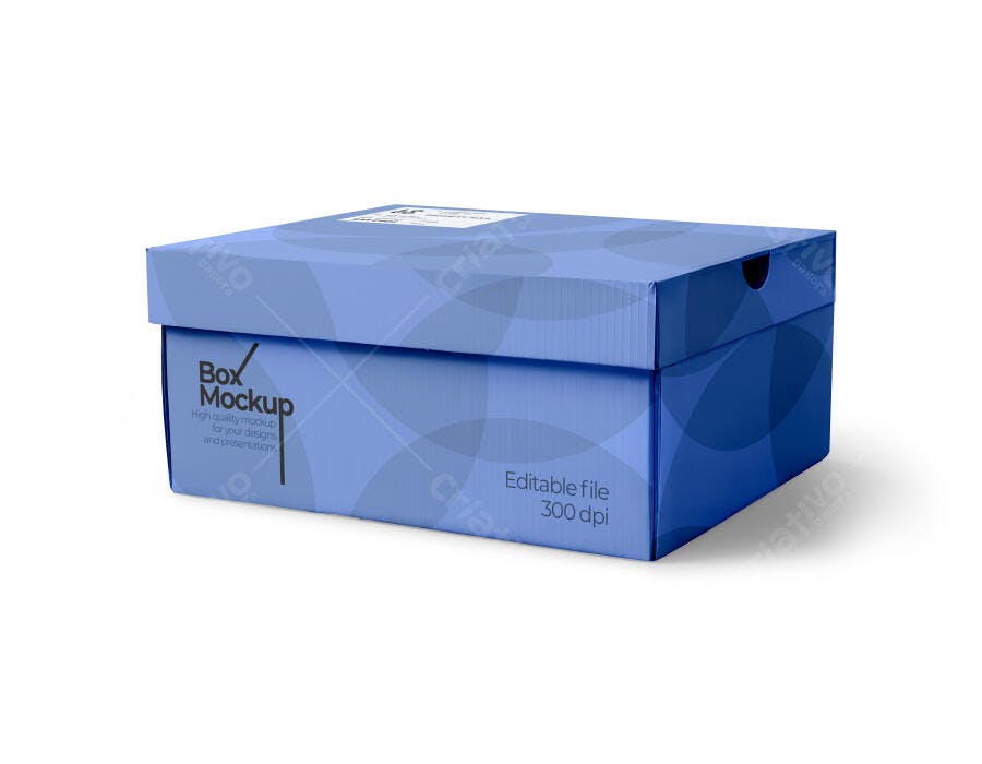 Mockup Caixa de Sapatos Azul Frontal Fundo Branco Editável
