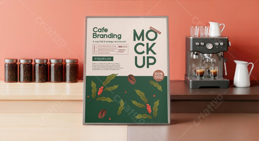 Mockup Cartaz A4 Café Branding Frontal Editável