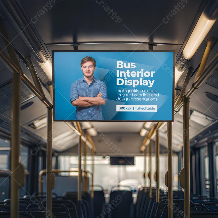 Mockup Display Interno Ônibus Publicidade Editável