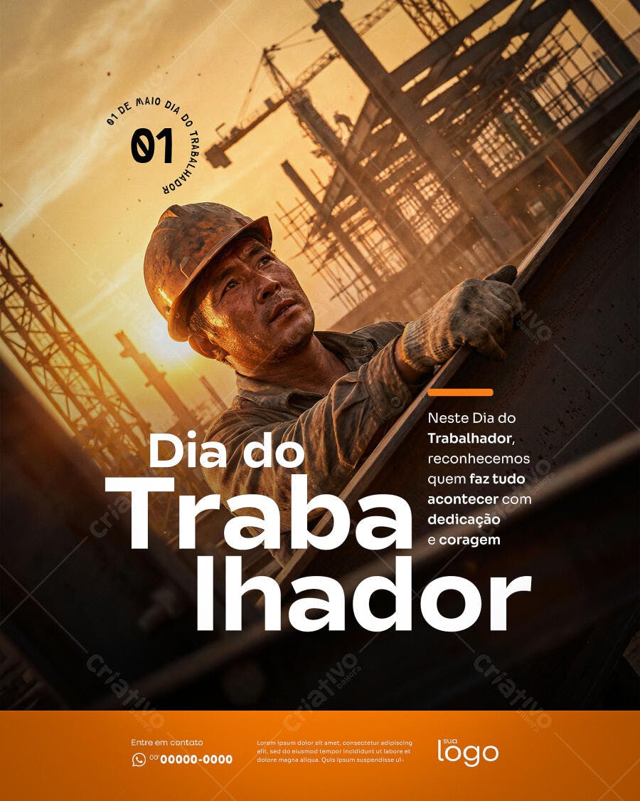 Post Dia do Trabalhador 1 de Maio Construção PSD Editável