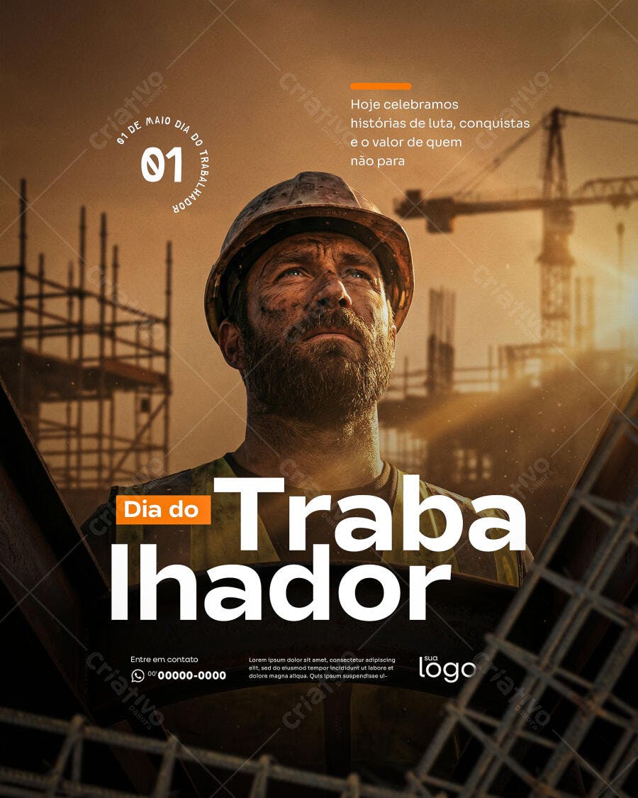 Post Dia do Trabalhador 1 de Maio Construção PSD Editável