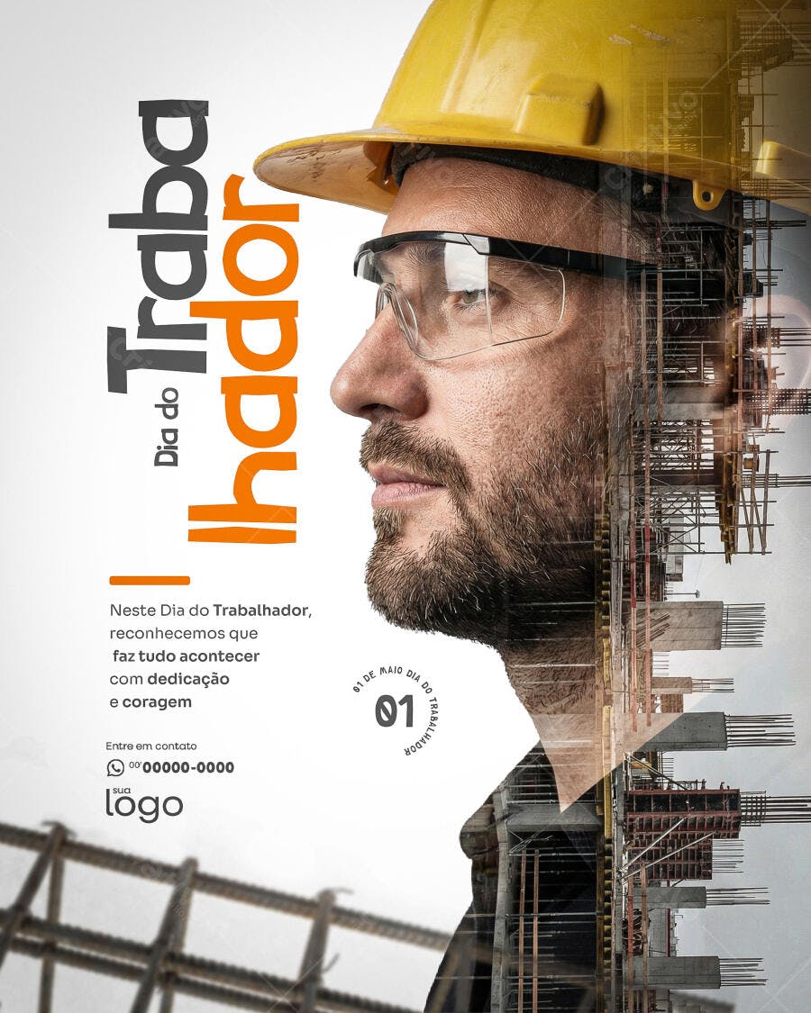 Post Dia do Trabalhador 1 de Maio Construção PSD Editável