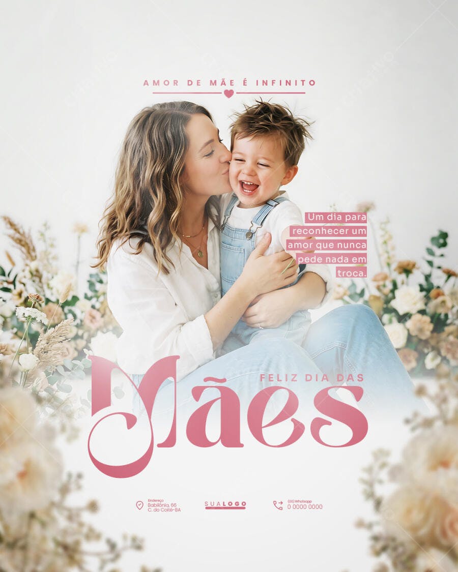 Post Instagram Dia das Mães Floral PSD Editável
