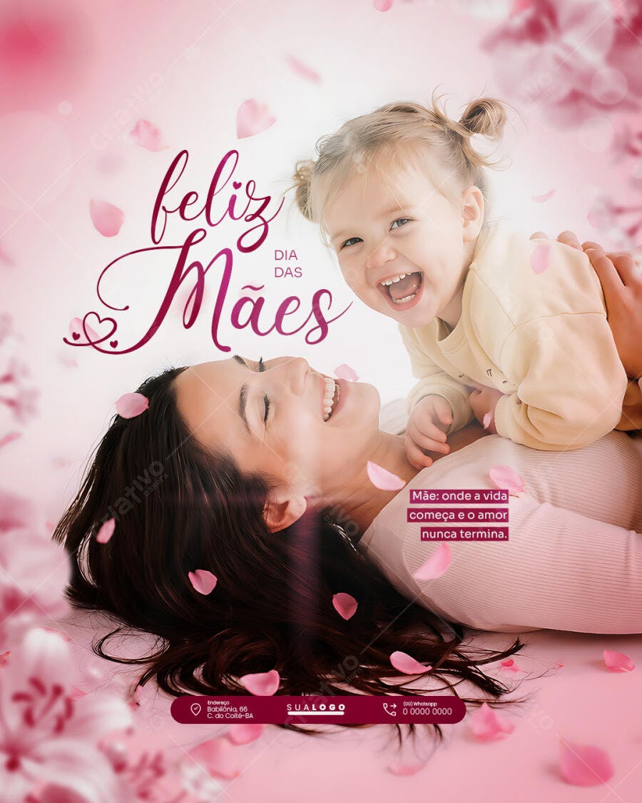 Post Instagram Dia das Mães Rosas PSD Editável