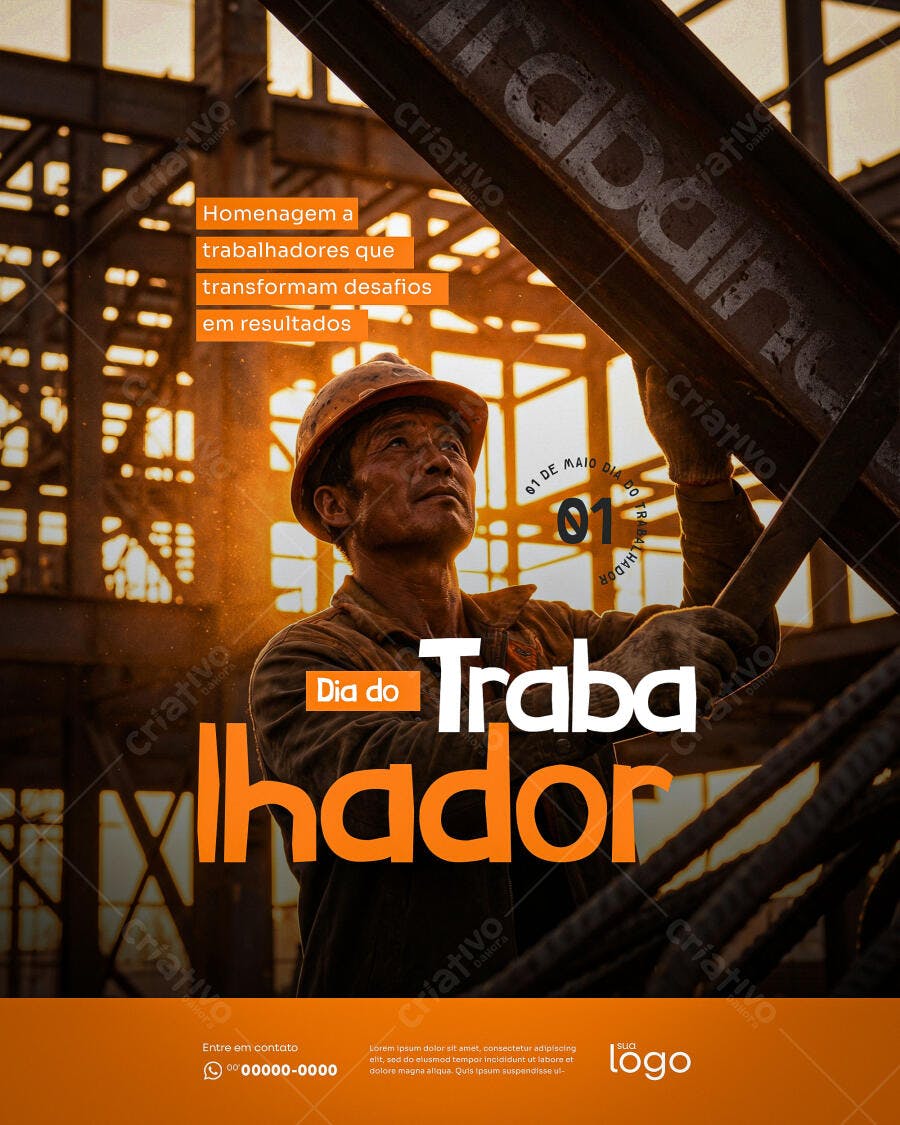 Post Instagram Dia do Trabalhador 1 de Maio PSD Editável