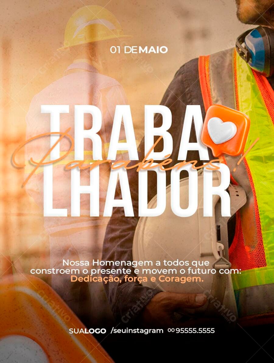 Post Instagram Dia do Trabalho 1 de Maio PSD Editável