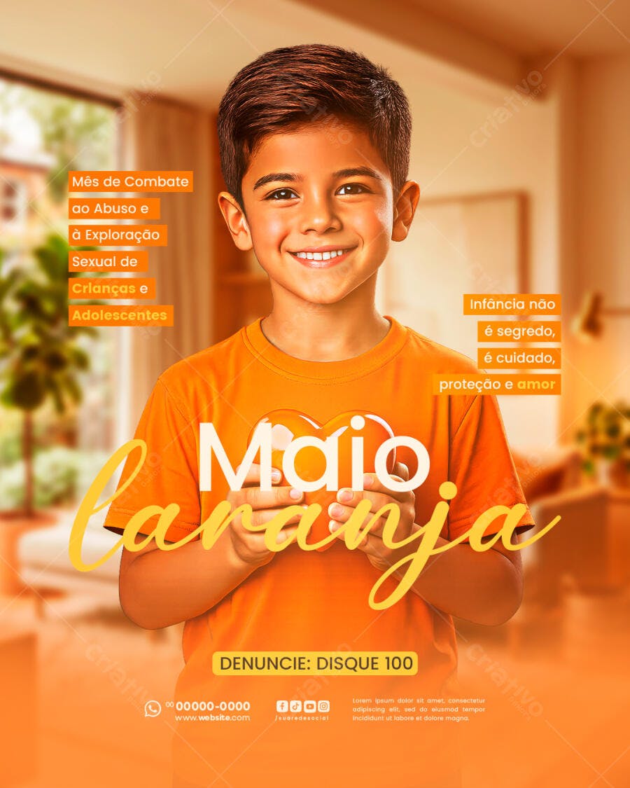 Post Maio Laranja Combate Abuso Infantil PSD Editável