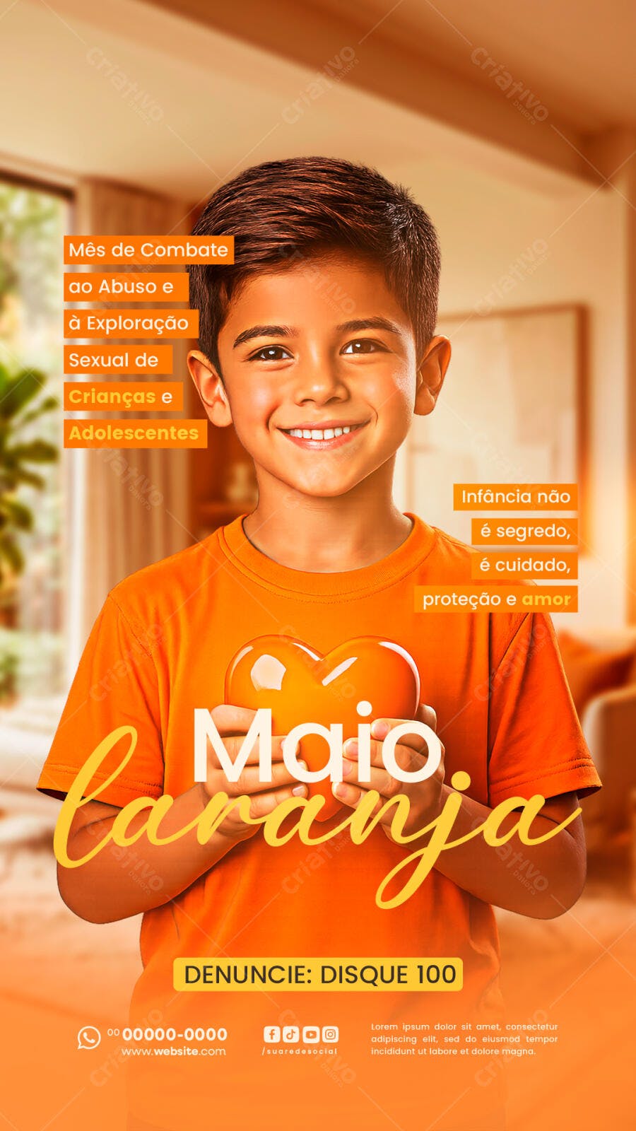 Story Maio Laranja Combate Abuso Infantil PSD Editável