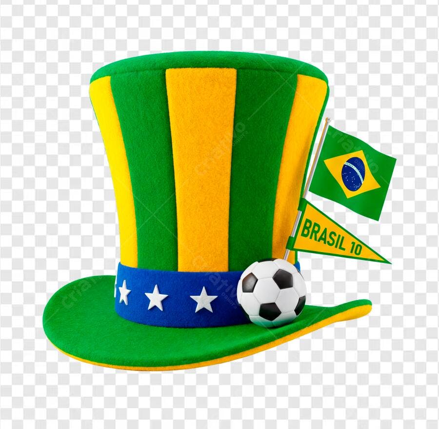 Elemento 3D Cartola Brasil Copa do Mundo PNG Fundo Transparente