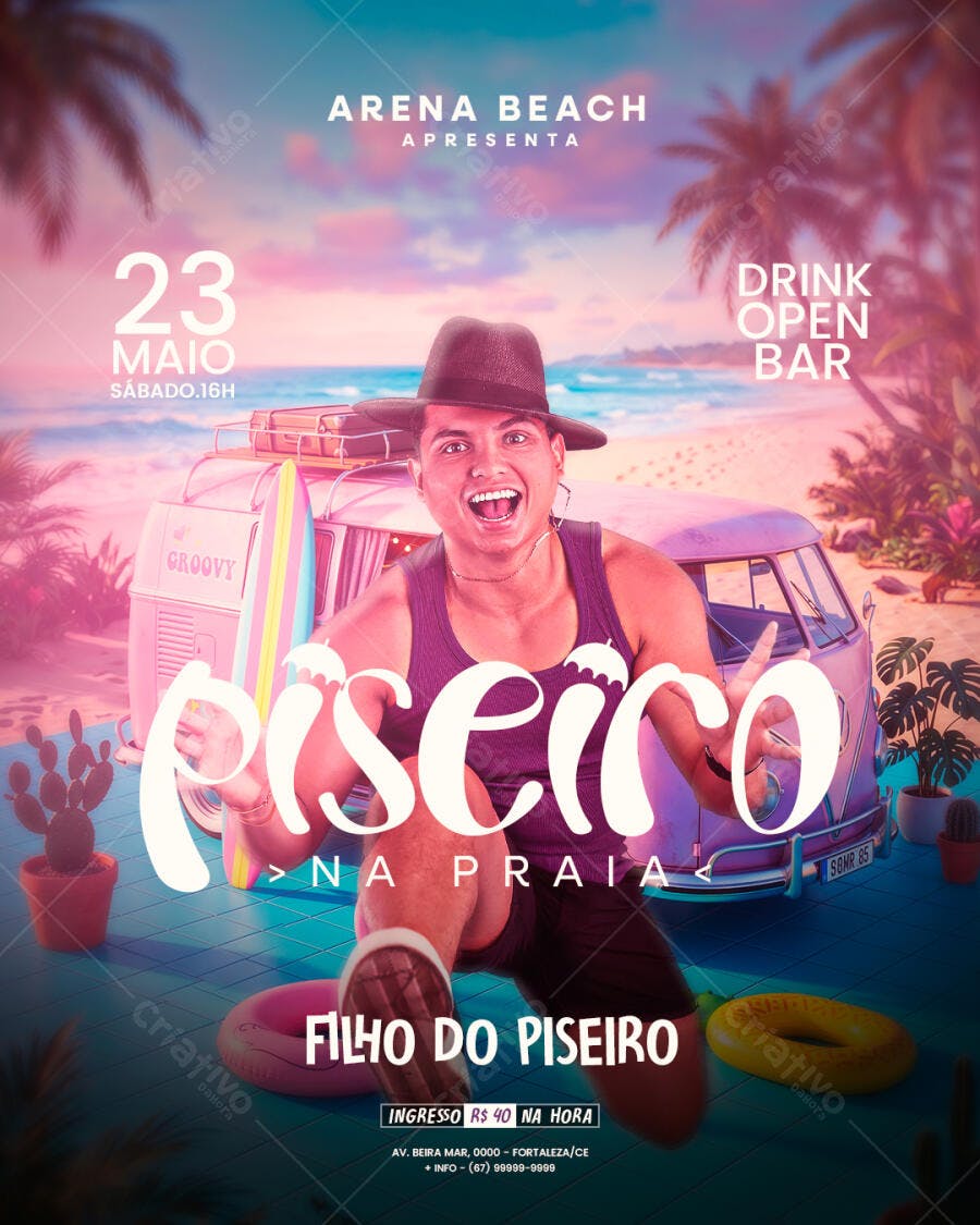 Flyer Piseiro Na Praia Festa Balada PSD Editável
