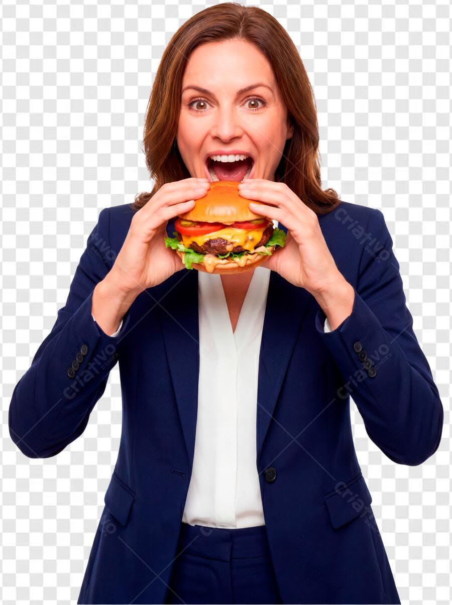 Foto Recortada Mulher Comendo Hambúrguer PNG Fundo Transparente