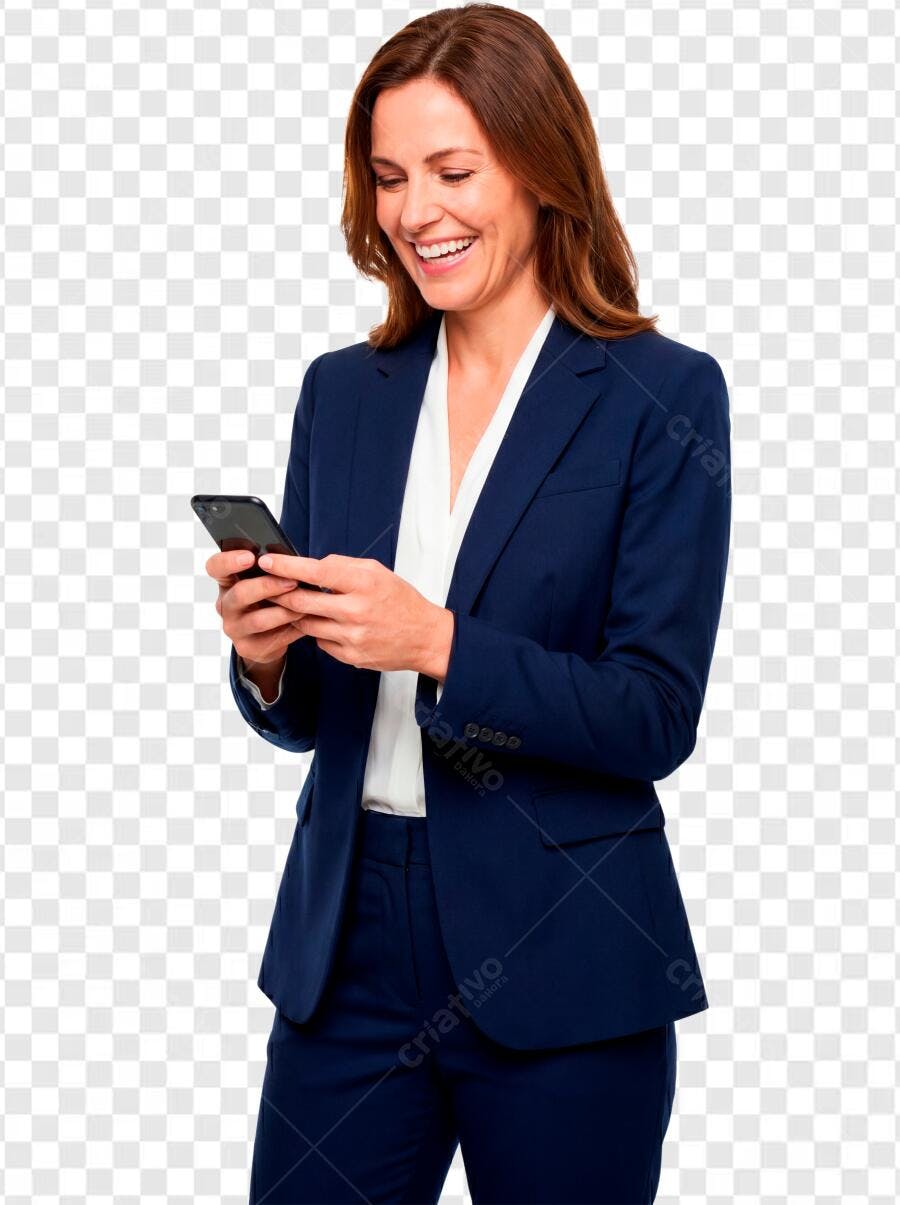 Foto Recortada Mulher Sorrindo Usando Celular PNG Fundo Transparente