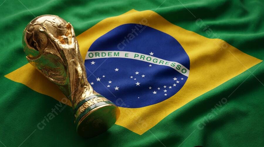 Foto Taça Copa do Mundo Bandeira do Brasil Fundo Escuro